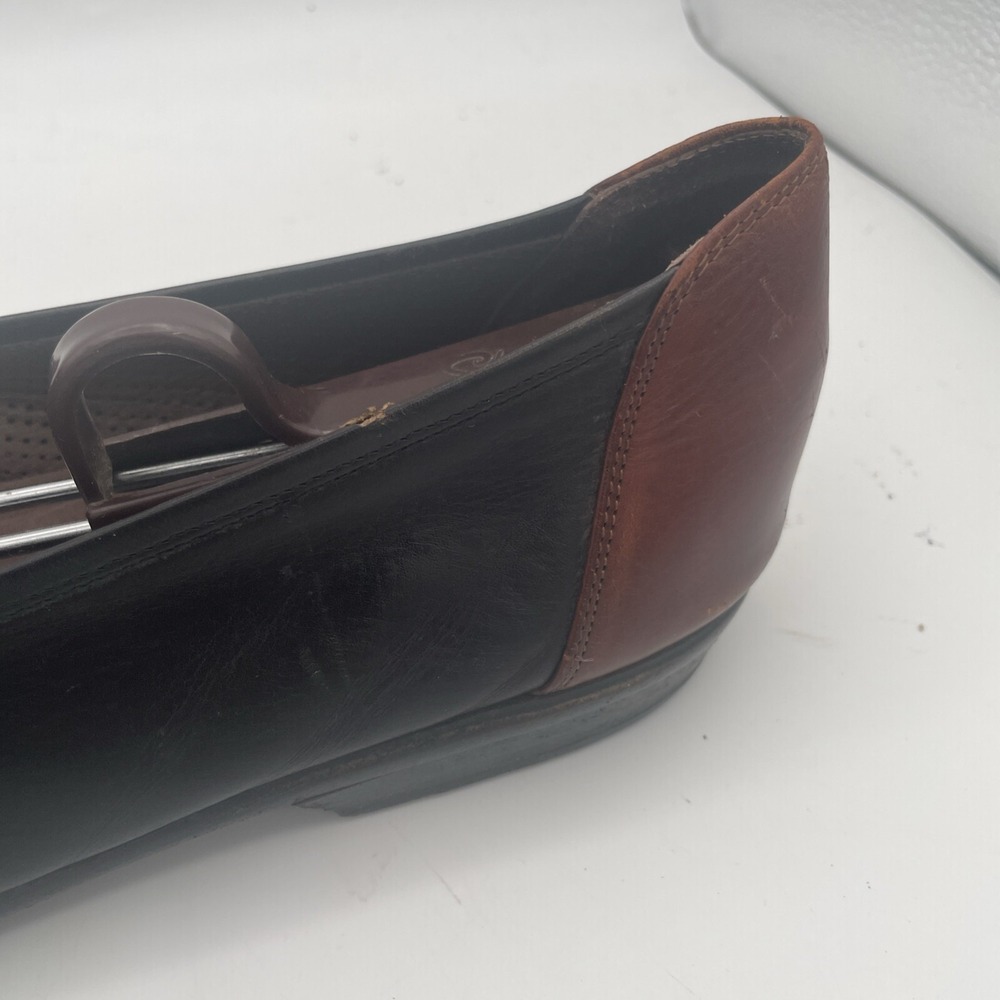 Bragano Mens Shoes Size 10M Black Brown Leather Full‎ Strap Woven Tassel Loafers - Picture 5 of 16